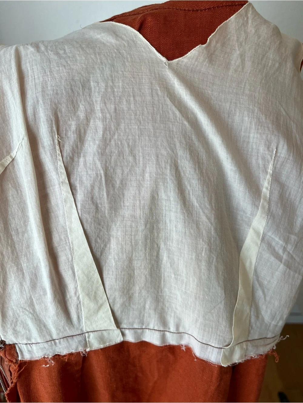 VTg 30s 40s Linen? Dress Secretary Sailor Size XS/S Burnt Orange tie neck - Picture 13 of 14